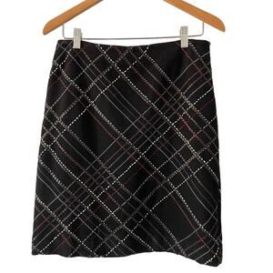 Dana Buchman Plaid Wool Skirt with Leather Trim Size 6